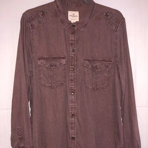 Mauve Boyfriend Fit Button Down Top